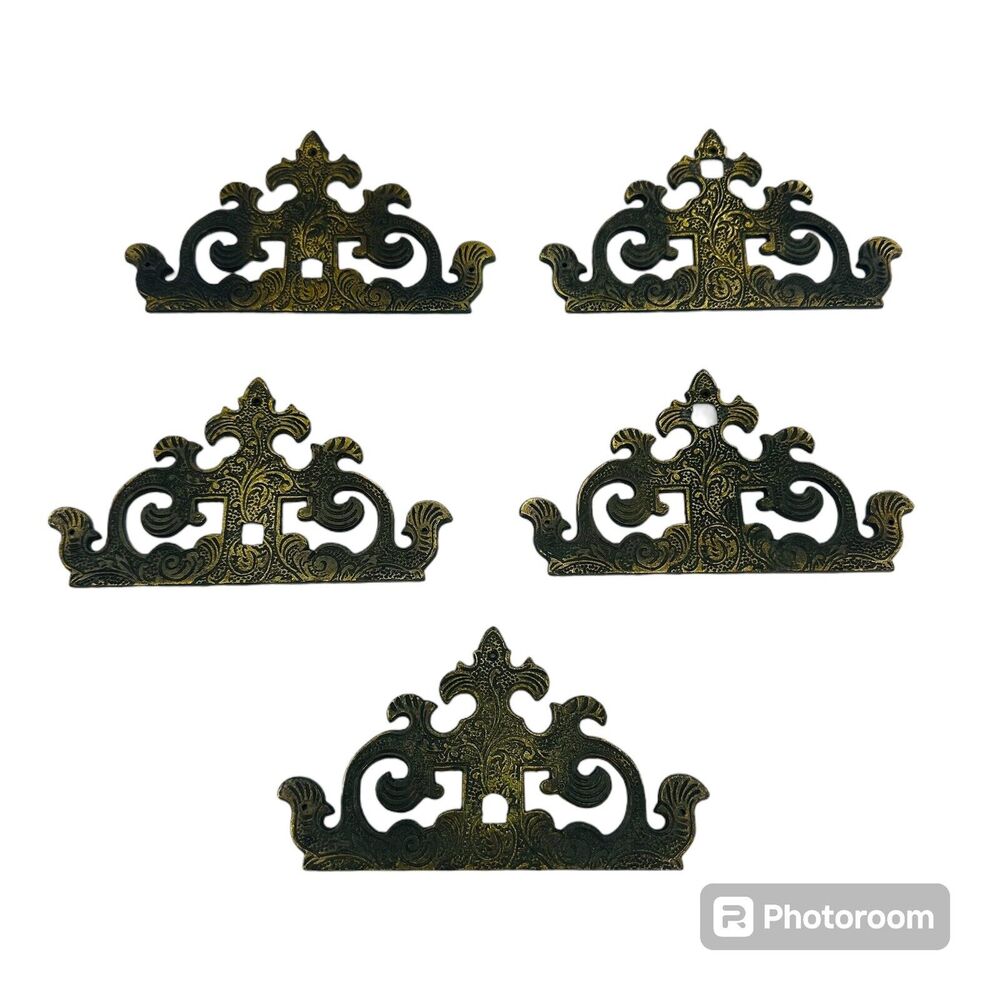 5 Antique Brass Embossed Corner Plates Salvage Hardware Furniture Decorative